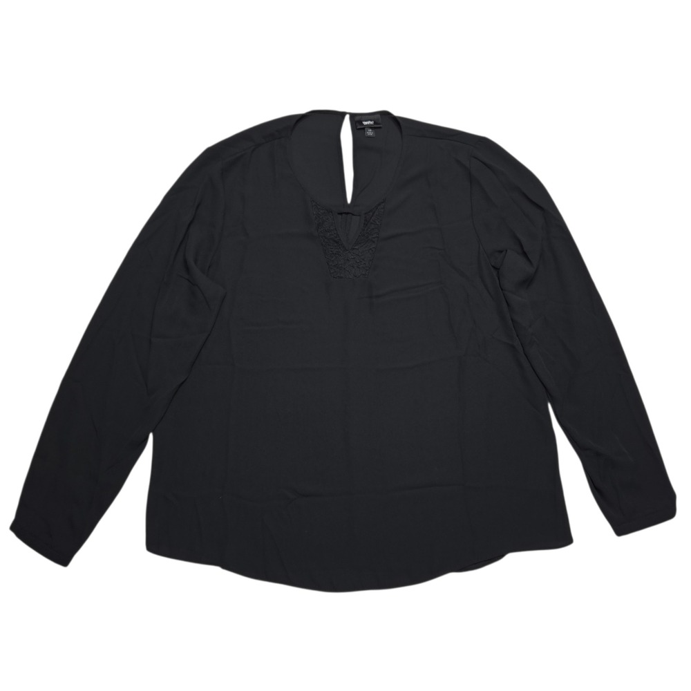 Mossimo Blouse Womens Large Black Long Sleeve Lace Keyhole‎ Business Casual